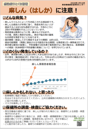 リーフレット（麻しん（はしか）に注意！）