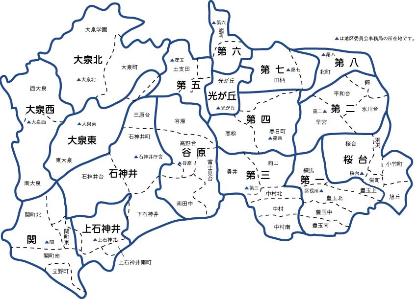 青少年育成地区委員会の地図