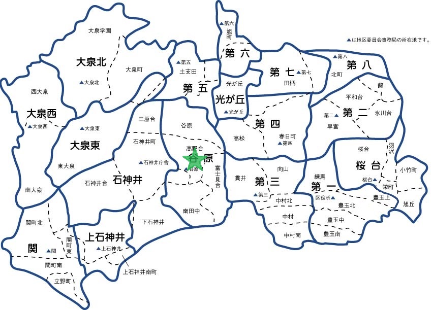 谷原地区委員会の地図