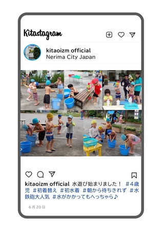 年少組が水遊びをしている写真です