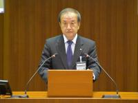 練馬区長が所信表明をしている様子