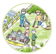 広場で料理をしているイラスト