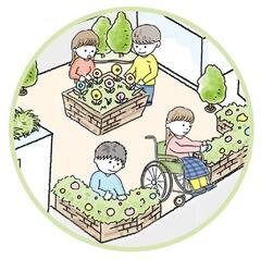 複数人で植物と触れ合っているイラスト