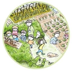 子どもたちが生き物と触れ合っているイラスト