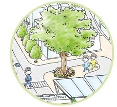 街中に木が生えているイラスト