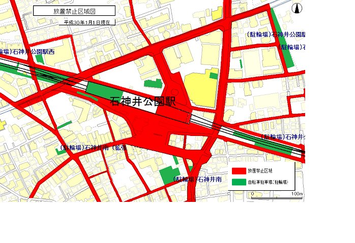 石神井公園駅周辺自転車等放置禁止区域図（駅周辺拡大図）