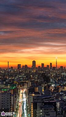 朝焼け（展望ロビー）の写真