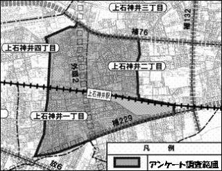 商店街活性化に関するアンケート調査と身近な住環境づくりに関するアンケート調査の範囲図