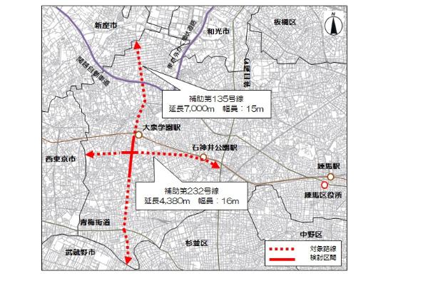 補助第135号線、第232号線の位置